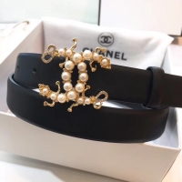 New Arrivals Chanel Width 3CM CC Logo Calf Leather Belt 56597 Black