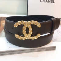 Discount Chanel Width 30mm CC Logo Calf Leather Belt 56603 Black