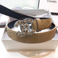 New Design Chanel Width 32mm CC Logo Calf Leather Belt 56606 Brown