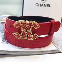 Hot Sell Discount Chanel Width 32mm CC Logo Calf Leather Belt 56608 Red