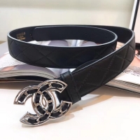 Buy Discount Chanel Width 32mm CC Logo Calf Leather Belt 56609 Black