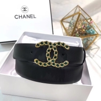 New Product Chanel Calf Leather Belt CC Logo Width 30mm 56613 Black