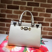 Top Quality Gucci Zumi Ostrich leather medium top handle bag 564714 white