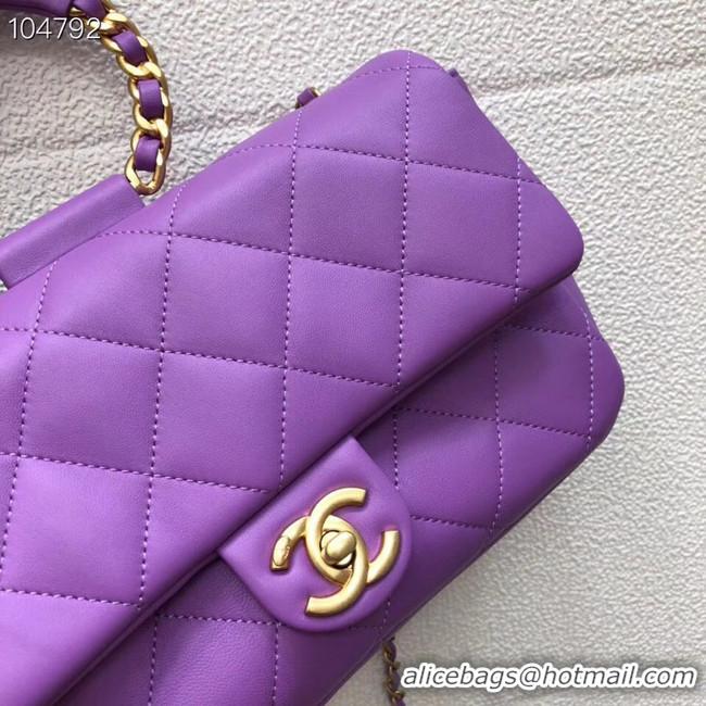 Hot Style Chanel flap bag Lambskin & Gold Metal AS1358 purple