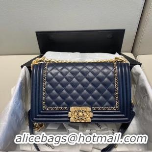 Classic Faux BOY CHANEL flap bag A67086 Navy Blue