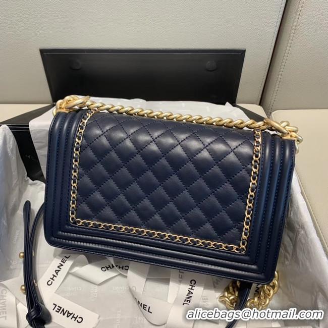 Classic Faux BOY CHANEL flap bag A67086 Navy Blue