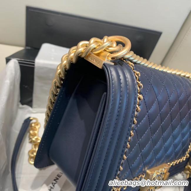 Classic Faux BOY CHANEL flap bag A67086 Navy Blue