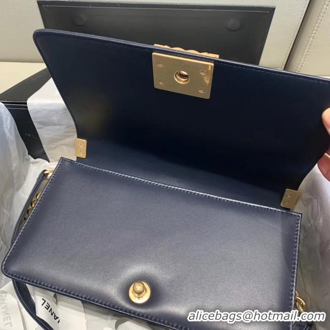 Classic Faux BOY CHANEL flap bag A67086 Navy Blue