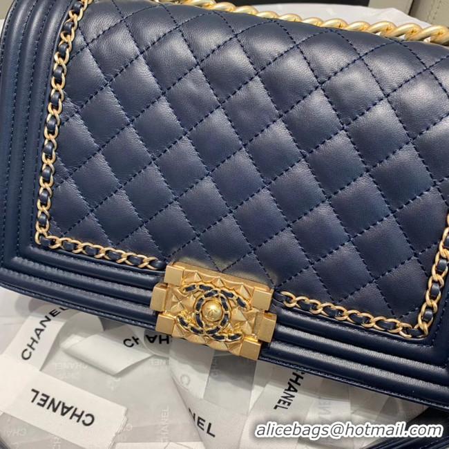 Classic Faux BOY CHANEL flap bag A67086 Navy Blue