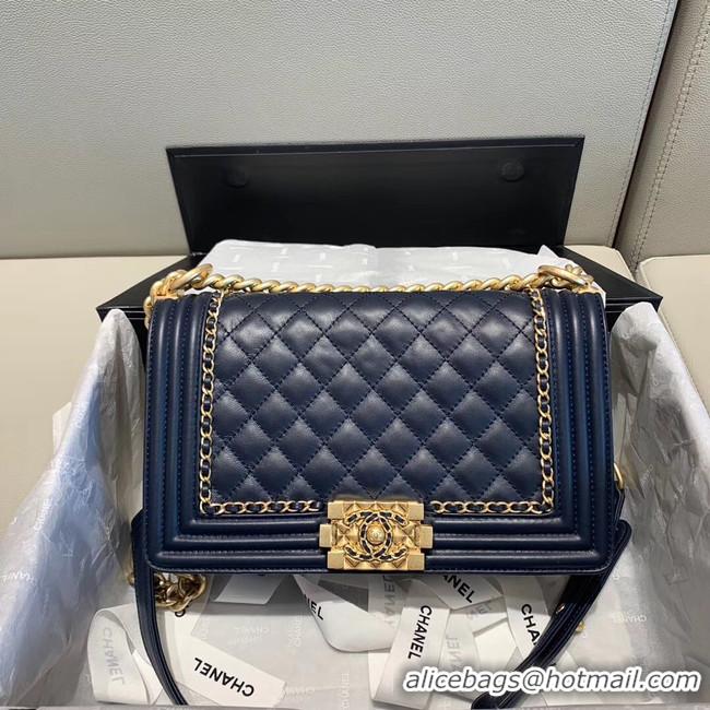 Classic Faux BOY CHANEL flap bag A67086 Navy Blue