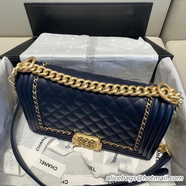 Classic Faux BOY CHANEL flap bag A67086 Navy Blue