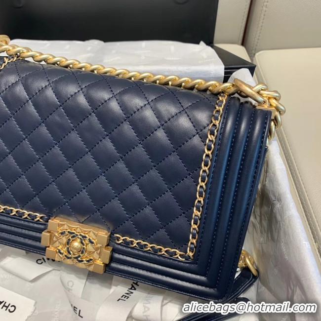 Classic Faux BOY CHANEL flap bag A67086 Navy Blue