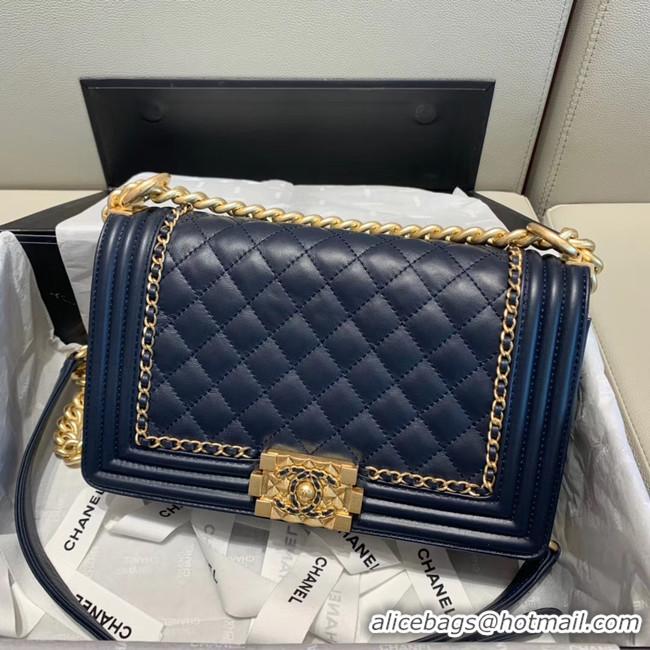 Classic Faux BOY CHANEL flap bag A67086 Navy Blue