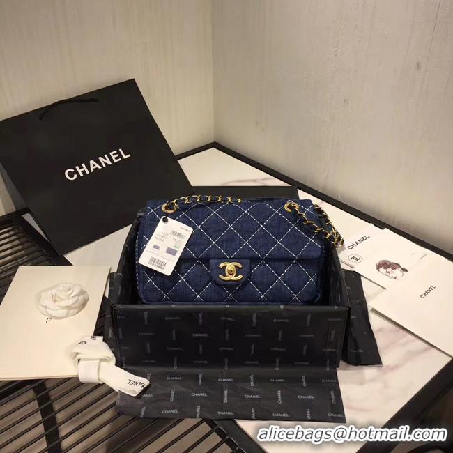 Spot Grade CHANEL Denim flap bag AS1328 blue