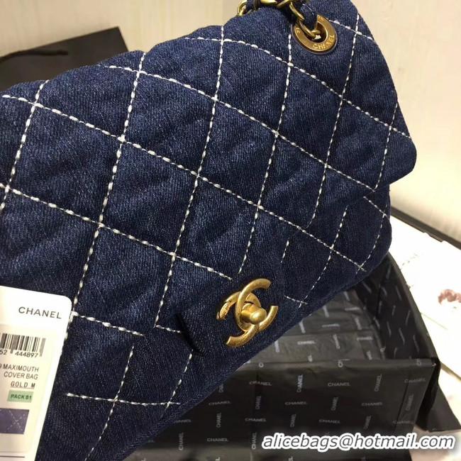 Spot Grade CHANEL Denim flap bag AS1328 blue