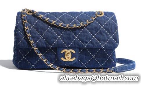 Spot Grade CHANEL Denim flap bag AS1328 blue