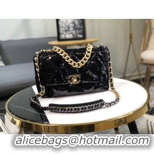 Super Quality CHANEL 19 Flap Bag AS1160 Sequins black