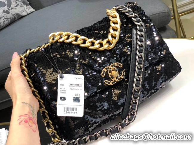 Super Quality CHANEL 19 Flap Bag AS1160 Sequins black