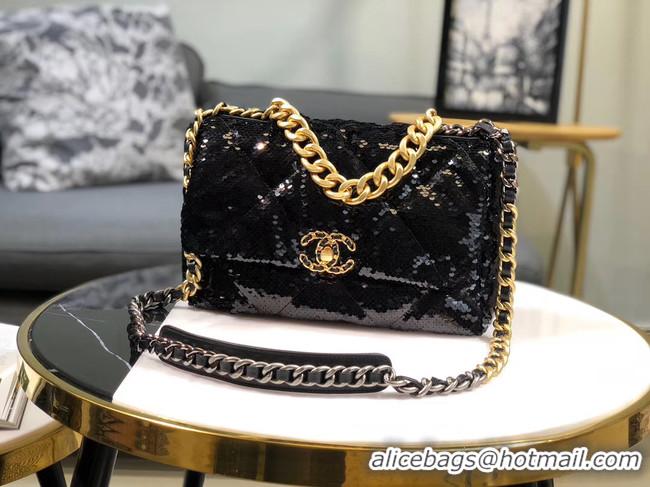 Super Quality CHANEL 19 Flap Bag AS1160 Sequins black