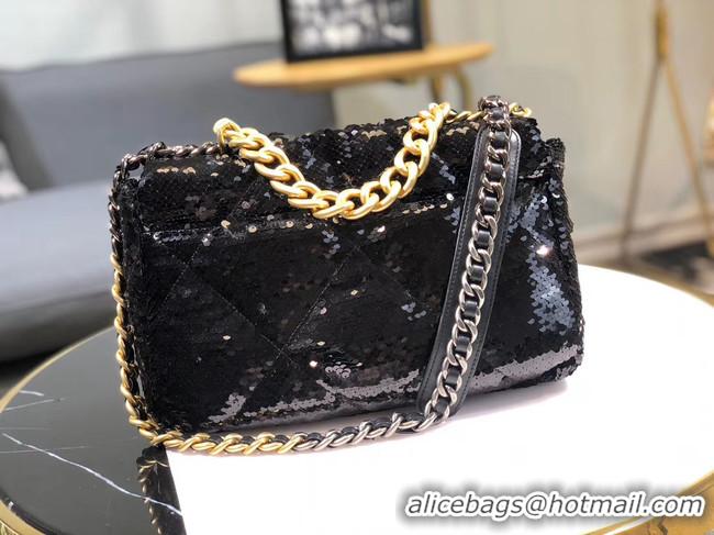 Super Quality CHANEL 19 Flap Bag AS1160 Sequins black