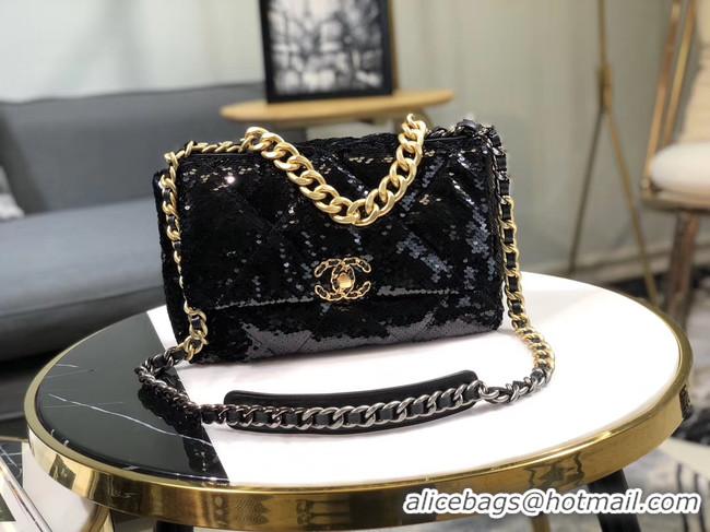 Super Quality CHANEL 19 Flap Bag AS1160 Sequins black