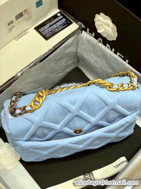 Shop Feminine CHANEL 19 Flap Bag AS1160 light blue