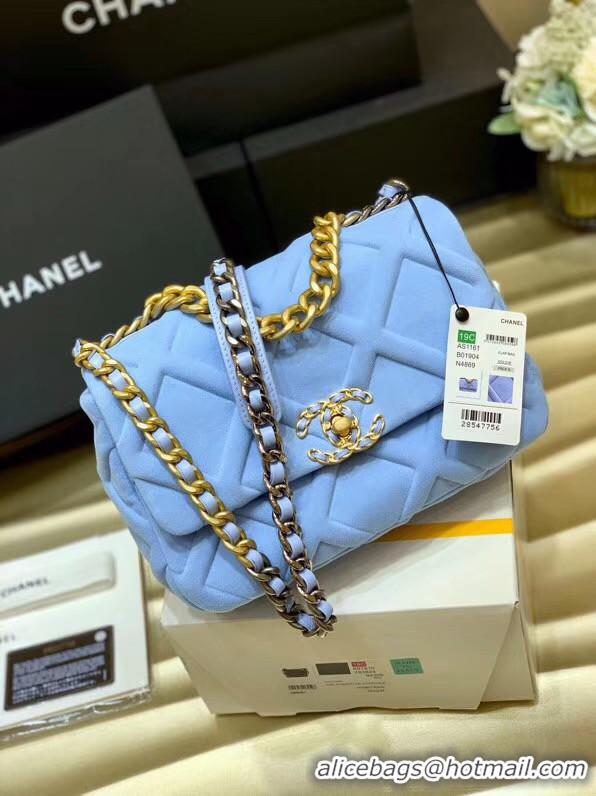 Shop Feminine CHANEL 19 Flap Bag AS1160 light blue