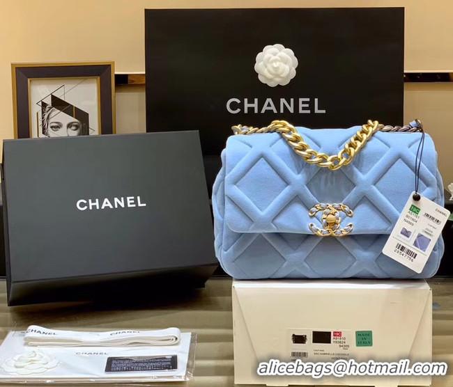 Shop Feminine CHANEL 19 Flap Bag AS1160 light blue