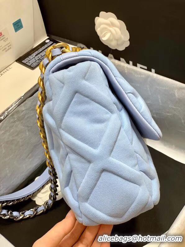 Shop Feminine CHANEL 19 Flap Bag AS1160 light blue