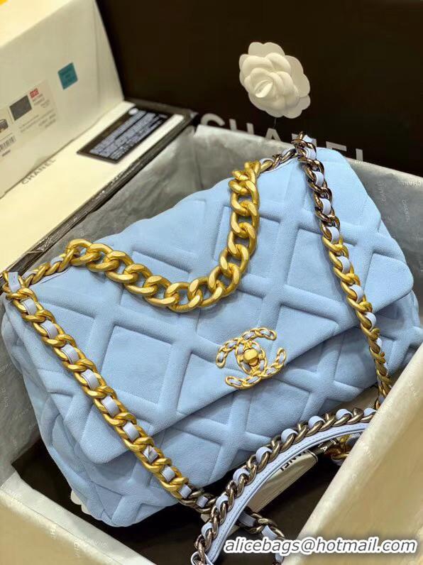 Shop Feminine CHANEL 19 Flap Bag AS1160 light blue