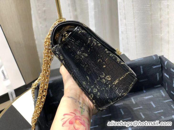 Elegant Chanel Flap Shoulder Bag Original Crocodile Leather Black&Gold A1112 Gold