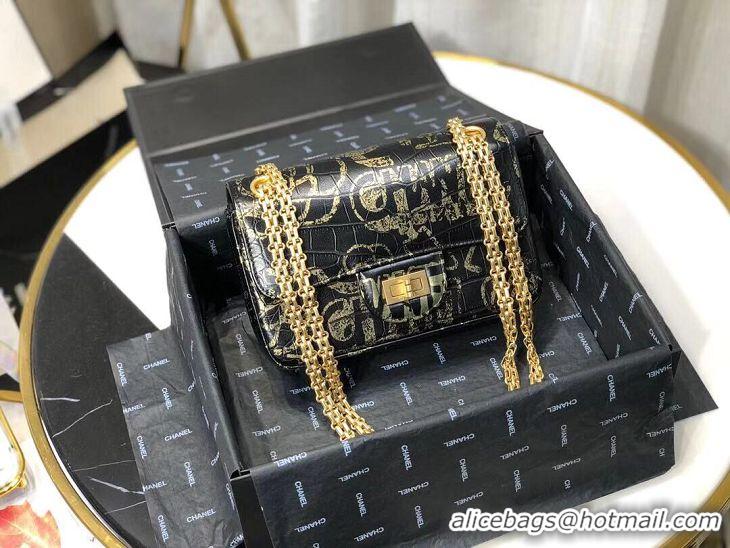 Elegant Chanel Flap Shoulder Bag Original Crocodile Leather Black&Gold A1112 Gold