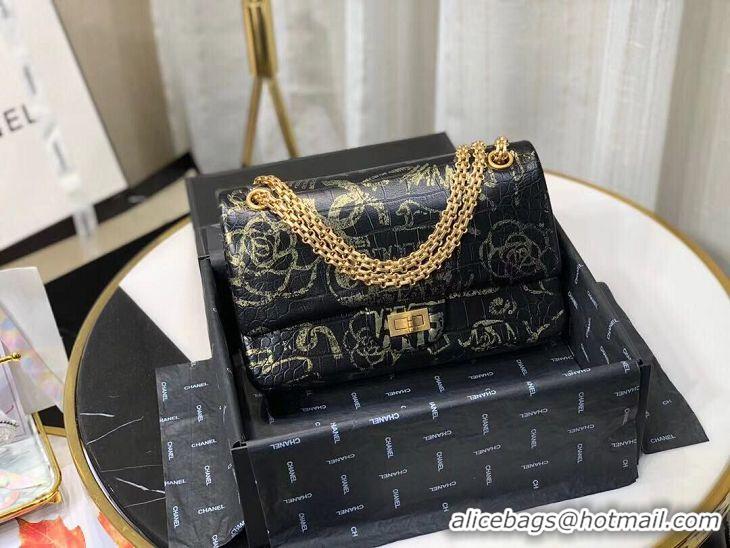 Elegant Chanel Flap Shoulder Bag Original Crocodile Leather Black&Gold A1112 Gold