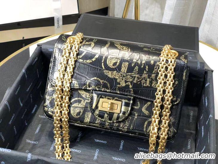 Elegant Chanel Flap Shoulder Bag Original Crocodile Leather Black&Gold A1112 Gold