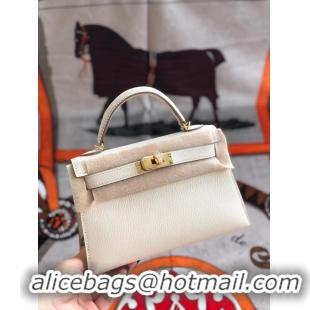 Buy Cheapest Hermes original mini Kelly chevre mysore K19CM white&Gold Metal