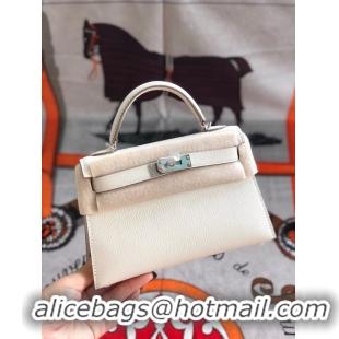 Famous Brand Hermes original mini Kelly chevre mysore K19CM white&silver Metal