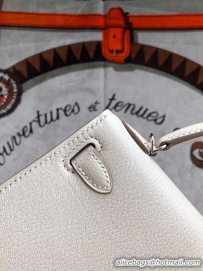 Famous Brand Hermes original mini Kelly chevre mysore K19CM white&silver Metal