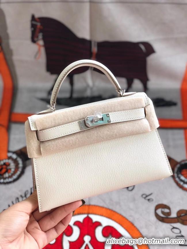 Famous Brand Hermes original mini Kelly chevre mysore K19CM white&silver Metal