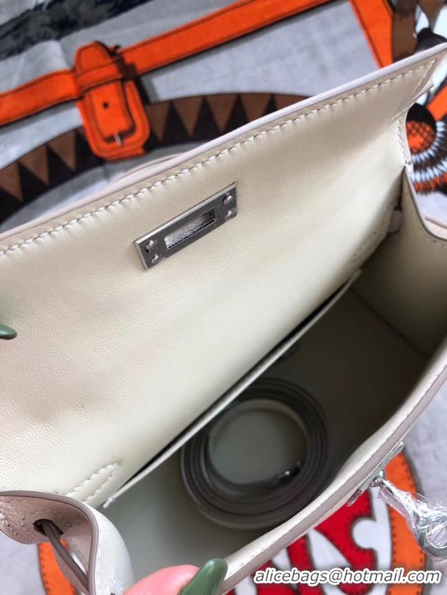 Famous Brand Hermes original mini Kelly chevre mysore K19CM white&silver Metal