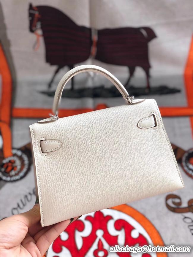 Famous Brand Hermes original mini Kelly chevre mysore K19CM white&silver Metal