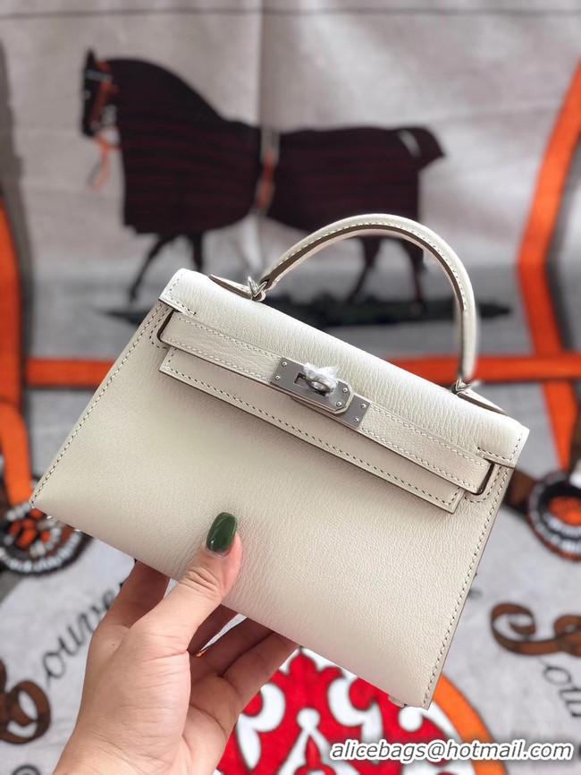 Famous Brand Hermes original mini Kelly chevre mysore K19CM white&silver Metal