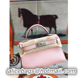 Popular Style Hermes original mini Kelly chevre mysore K19CM pink&silver Metal