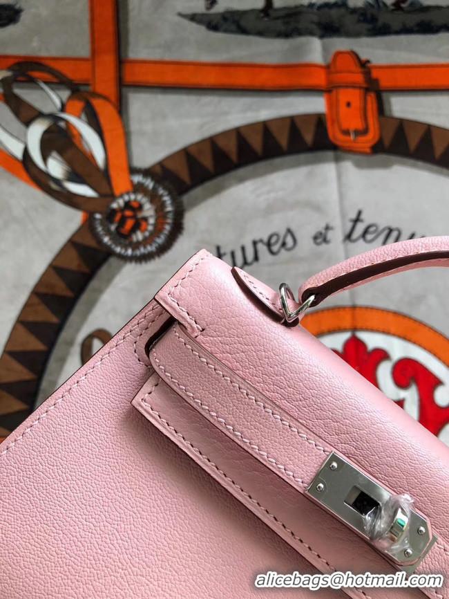 Popular Style Hermes original mini Kelly chevre mysore K19CM pink&silver Metal