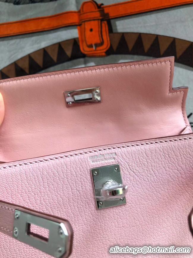 Popular Style Hermes original mini Kelly chevre mysore K19CM pink&silver Metal