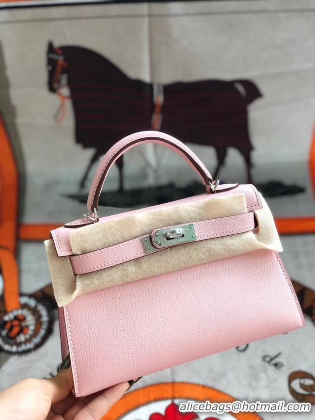 Popular Style Hermes original mini Kelly chevre mysore K19CM pink&silver Metal