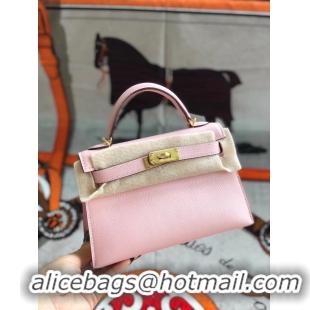 Shop Duplicate Hermes original mini Kelly chevre mysore K19CM pink&Gold Metal