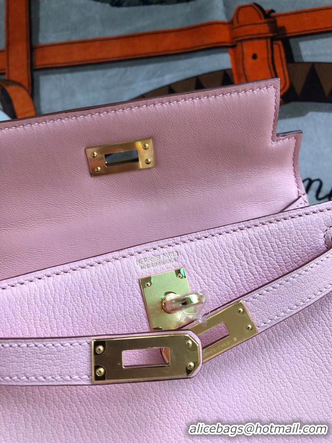 Shop Duplicate Hermes original mini Kelly chevre mysore K19CM pink&Gold Metal