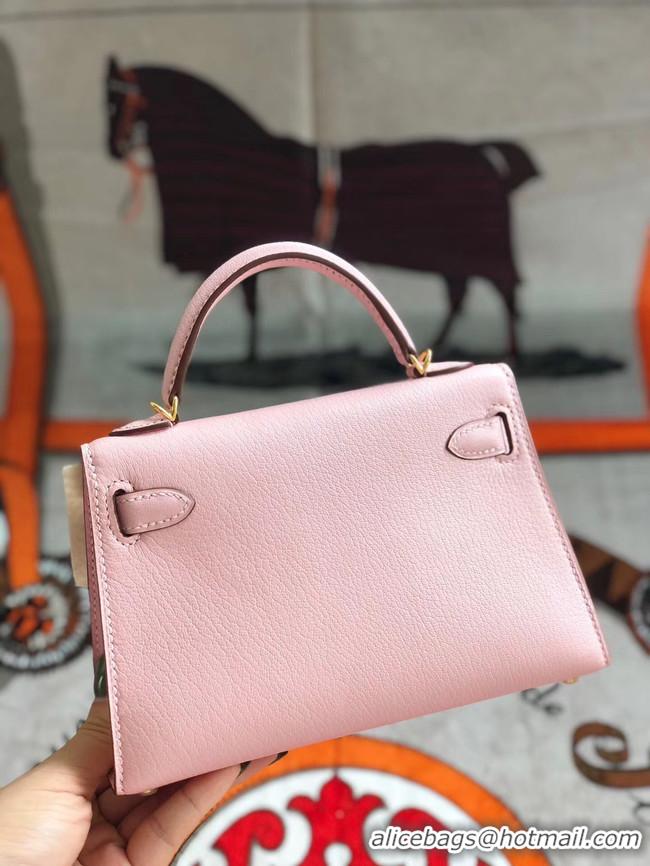 Shop Duplicate Hermes original mini Kelly chevre mysore K19CM pink&Gold Metal