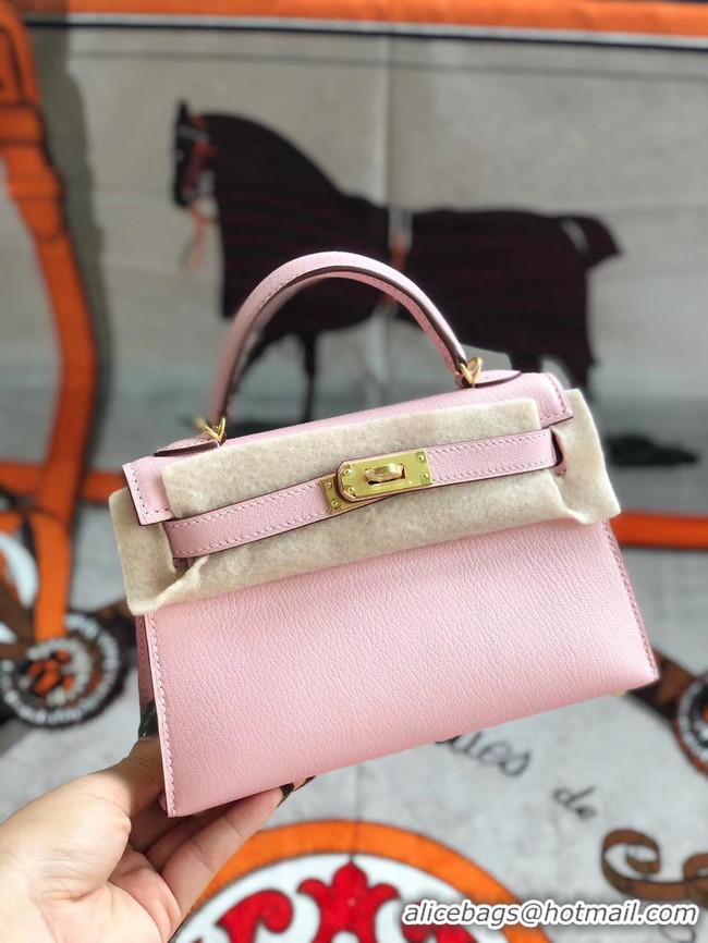 Shop Duplicate Hermes original mini Kelly chevre mysore K19CM pink&Gold Metal