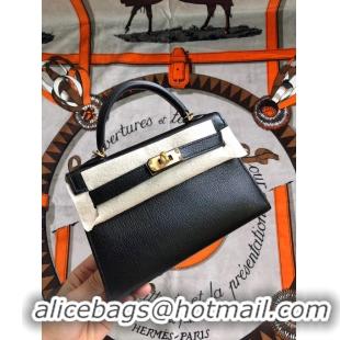 Durable Faux Hermes original mini Kelly chevre mysore K19CM black&Gold Metal